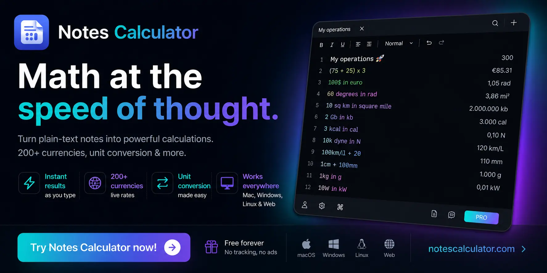 Notes Calculator — Math at the speed of thought
